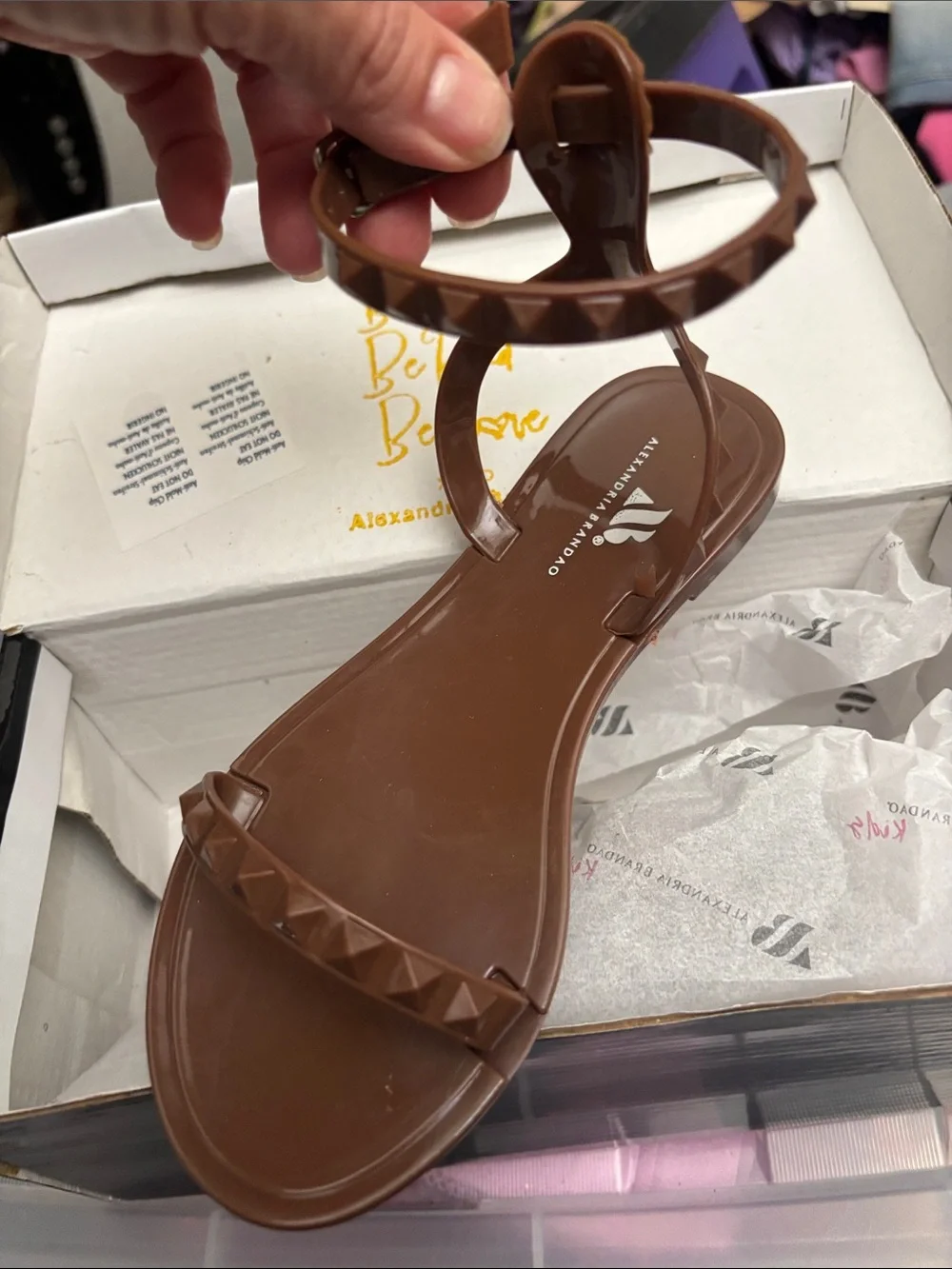Kids Brown Ankle-Strap Jelly Sandals